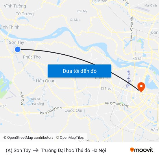 (A) Sơn Tây to Trường Đại học Thủ đô Hà Nội map