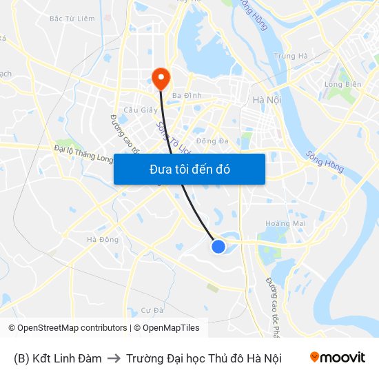 (B) Kđt Linh Đàm to Trường Đại học Thủ đô Hà Nội map