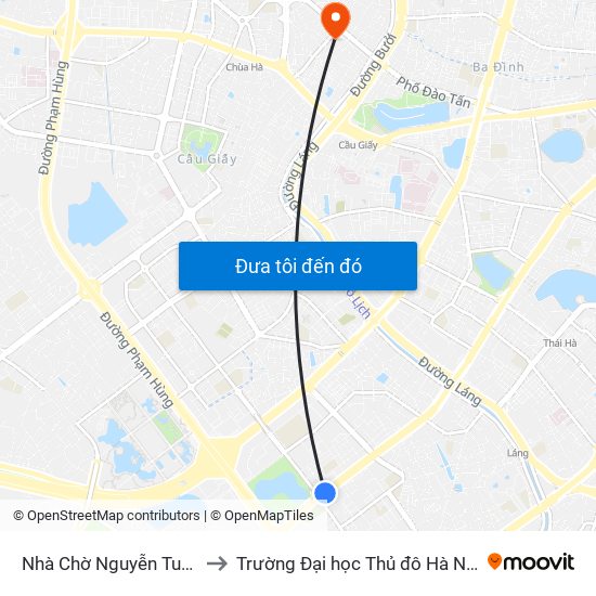 Nhà Chờ Nguyễn Tuân to Trường Đại học Thủ đô Hà Nội map