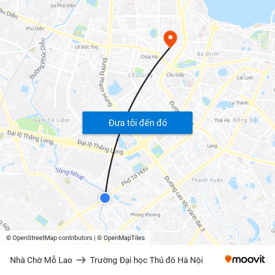 Nhà Chờ Mỗ Lao to Trường Đại học Thủ đô Hà Nội map