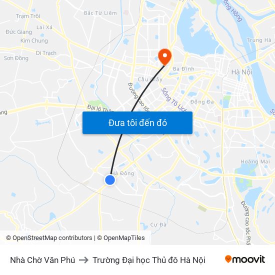 Nhà Chờ Văn Phú to Trường Đại học Thủ đô Hà Nội map