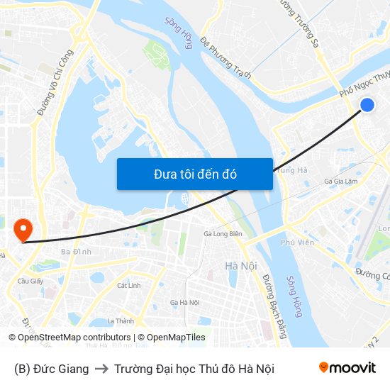 (B) Đức Giang to Trường Đại học Thủ đô Hà Nội map