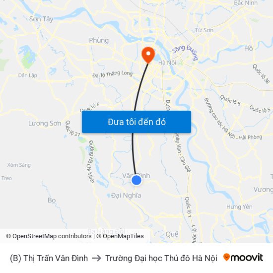 (B) Thị Trấn Vân Đình to Trường Đại học Thủ đô Hà Nội map