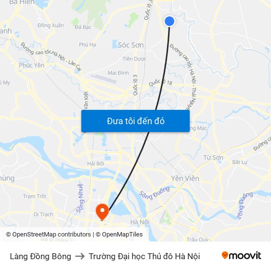 Làng Đồng Bông to Trường Đại học Thủ đô Hà Nội map