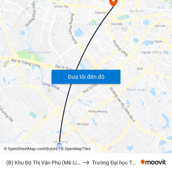 (B) Khu Đô Thị Văn Phú (Mê Linh Plaza Hà Đông) to Trường Đại học Thủ đô Hà Nội map