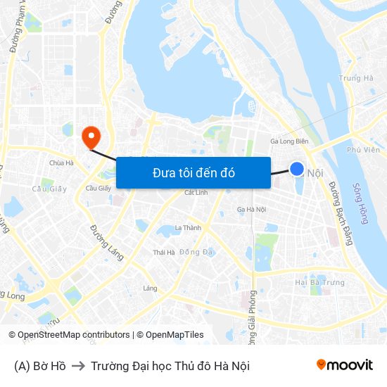 (A) Bờ Hồ to Trường Đại học Thủ đô Hà Nội map