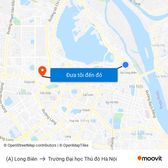 (A) Long Biên to Trường Đại học Thủ đô Hà Nội map