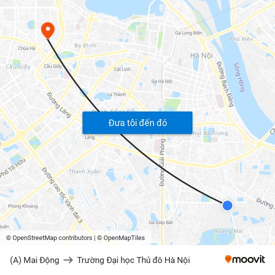 (A) Mai Động to Trường Đại học Thủ đô Hà Nội map