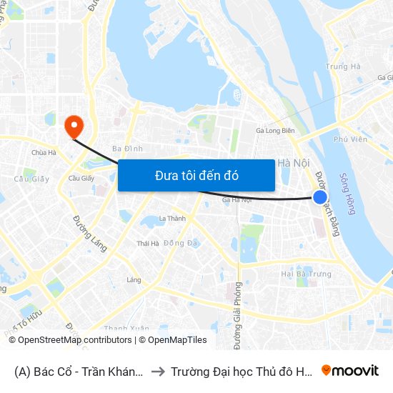 (A) Bác Cổ - Trần Khánh Dư to Trường Đại học Thủ đô Hà Nội map