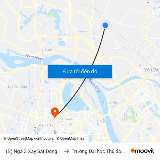 (B) Ngã 3 Xay Sát Đông Quan to Trường Đại học Thủ đô Hà Nội map