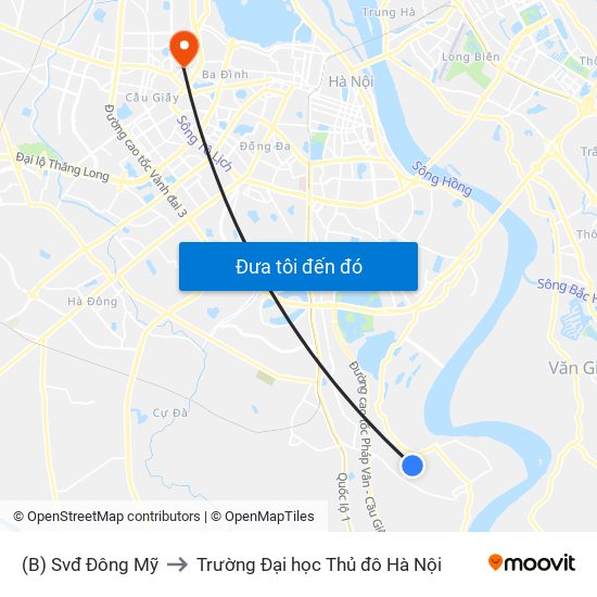 (B) Svđ Đông Mỹ to Trường Đại học Thủ đô Hà Nội map