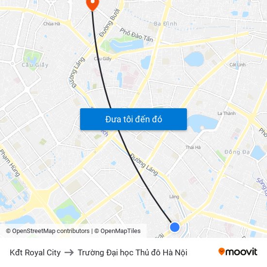 Kđt Royal City to Trường Đại học Thủ đô Hà Nội map
