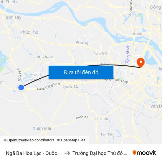 Ngã Ba Hòa Lạc - Quốc Lộ 21 to Trường Đại học Thủ đô Hà Nội map