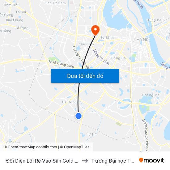 Đối Diện Lối Rẽ Vào Sân Gold Hà Đông - Văn Phú to Trường Đại học Thủ đô Hà Nội map