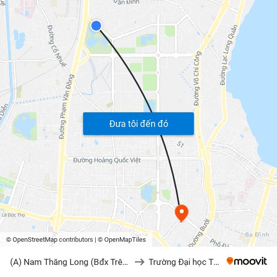 (A) Nam Thăng Long (Bđx Trên Đường Đỗ Nhuận) to Trường Đại học Thủ đô Hà Nội map