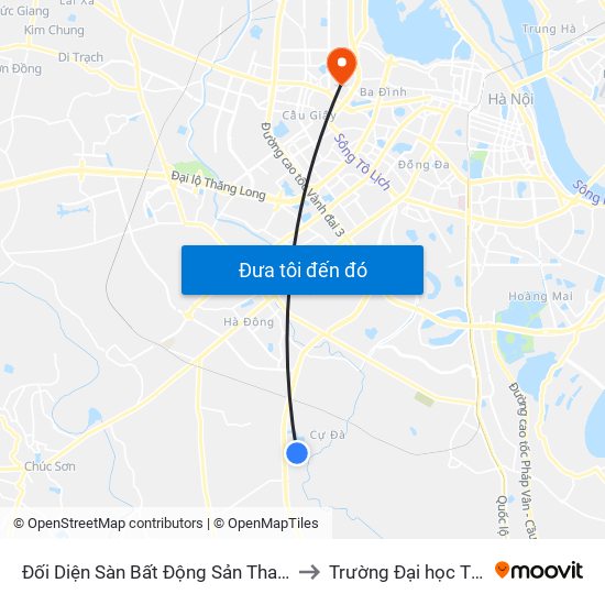 Đối Diện Sàn Bất Động Sản Thanh Hà Mường Thanh to Trường Đại học Thủ đô Hà Nội map
