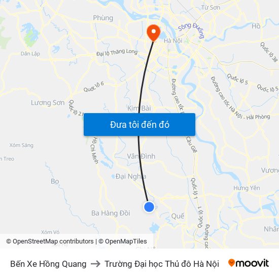 Bến Xe Hồng Quang to Trường Đại học Thủ đô Hà Nội map