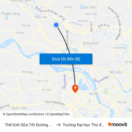 Thế Giới Sữa Tốt Đường Ngô Miên to Trường Đại học Thủ đô Hà Nội map