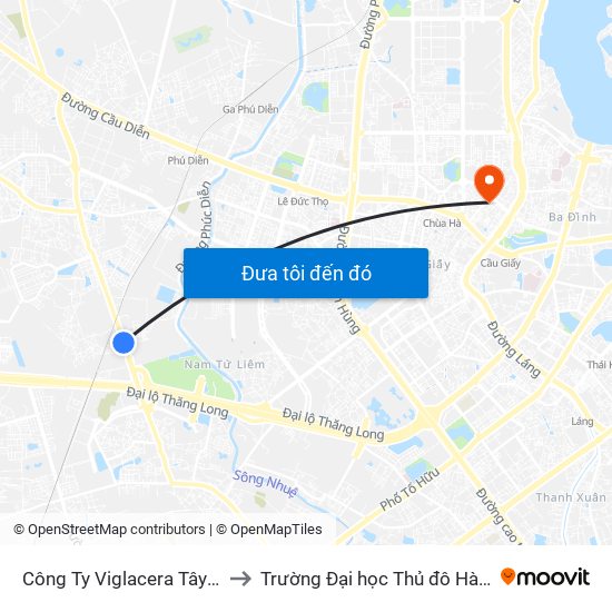 Công Ty Viglacera Tây Mỗ to Trường Đại học Thủ đô Hà Nội map