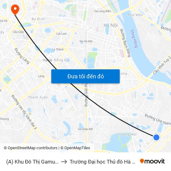 (A) Khu Đô Thị Gamuda to Trường Đại học Thủ đô Hà Nội map