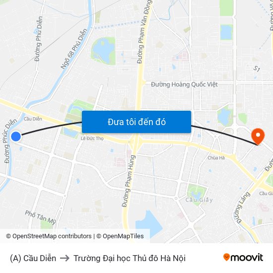 (A) Cầu Diễn to Trường Đại học Thủ đô Hà Nội map