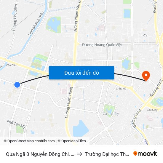 Qua Ngã 3 Nguyễn Đồng Chi, Hàm Nghi 50m to Trường Đại học Thủ đô Hà Nội map