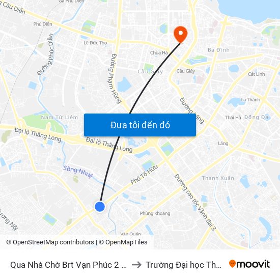Qua Nhà Chờ Brt Vạn Phúc 2 30m (Chiều Về) to Trường Đại học Thủ đô Hà Nội map