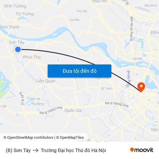 (B) Sơn Tây to Trường Đại học Thủ đô Hà Nội map