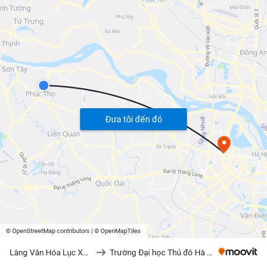 Làng Văn Hóa Lục Xuân to Trường Đại học Thủ đô Hà Nội map