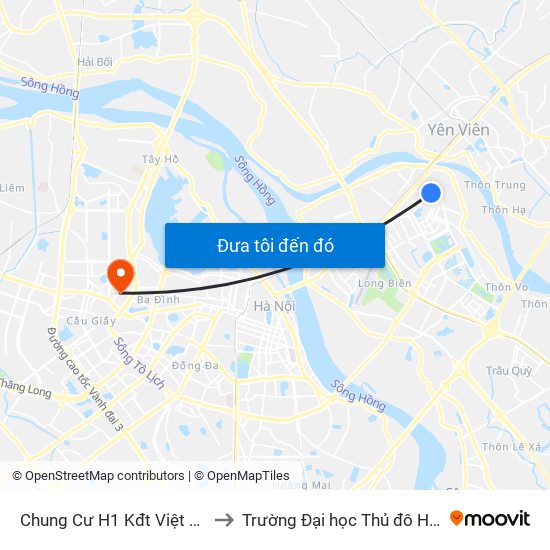 Chung Cư H1 Kđt Việt Hưng to Trường Đại học Thủ đô Hà Nội map