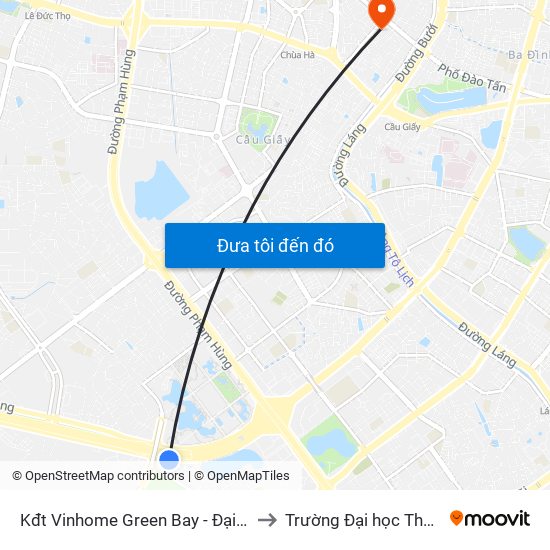 Kđt Vinhome Green Bay - Đại Lộ Thăng Long to Trường Đại học Thủ đô Hà Nội map