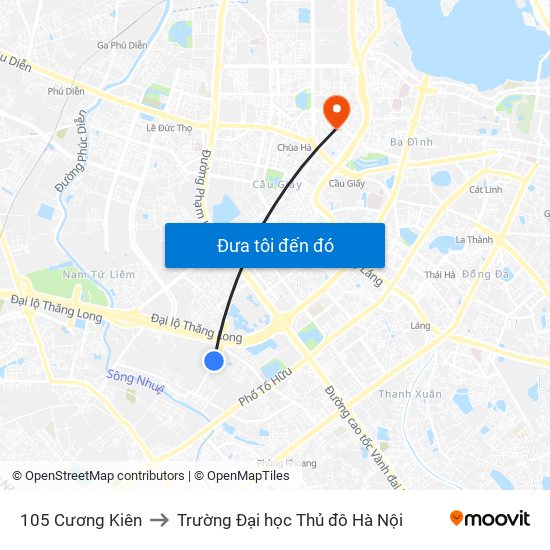 105 Cương Kiên to Trường Đại học Thủ đô Hà Nội map