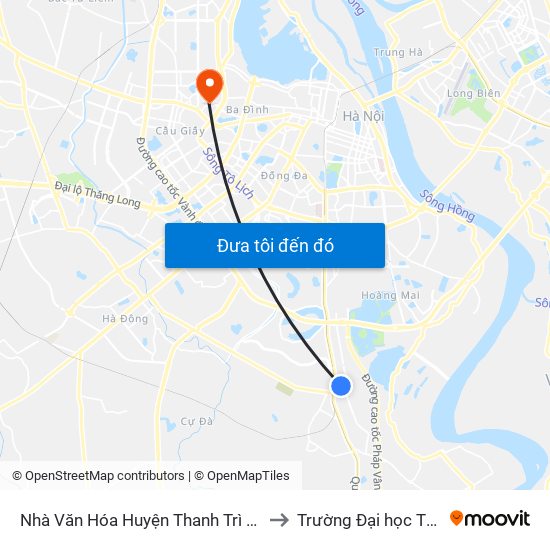 Nhà Văn Hóa Huyện Thanh Trì - Ngõ 405 Ngọc Hồi to Trường Đại học Thủ đô Hà Nội map