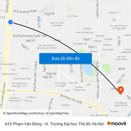 655 Phạm Văn Đồng to Trường Đại học Thủ đô Hà Nội map