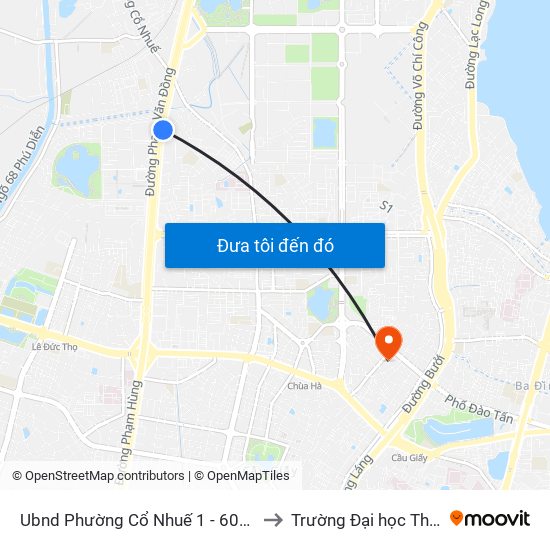 Ubnd Phường Cổ Nhuế 1 - 601 Phạm Văn Đồng to Trường Đại học Thủ đô Hà Nội map