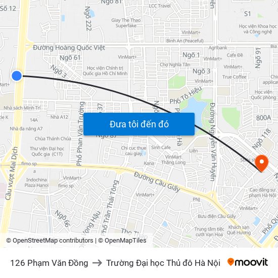 126 Phạm Văn Đồng to Trường Đại học Thủ đô Hà Nội map