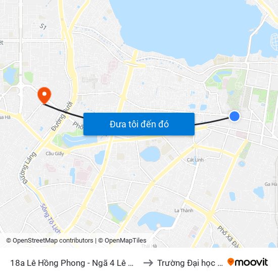 18a Lê Hồng Phong - Ngã 4 Lê Hồng Phong Ông Ích Khiêm to Trường Đại học Thủ đô Hà Nội map