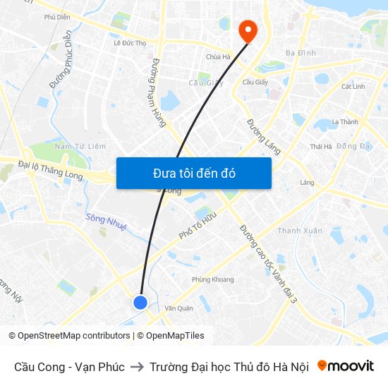 Cầu Cong - Vạn Phúc to Trường Đại học Thủ đô Hà Nội map