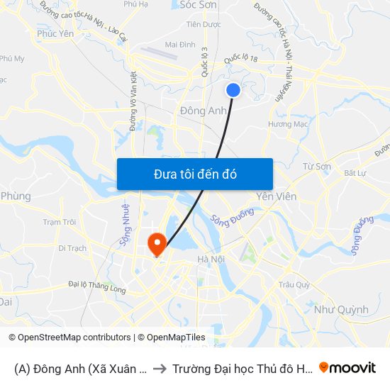 (A) Đông Anh (Xã Xuân Nộn) to Trường Đại học Thủ đô Hà Nội map