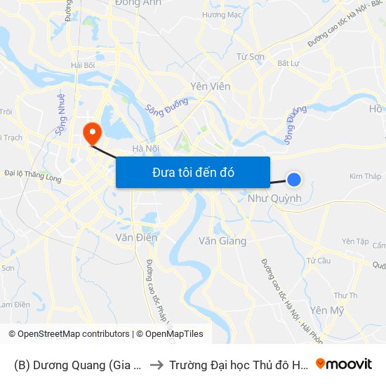 (B) Dương Quang (Gia Lâm) to Trường Đại học Thủ đô Hà Nội map