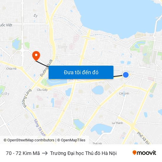 70 - 72 Kim Mã to Trường Đại học Thủ đô Hà Nội map