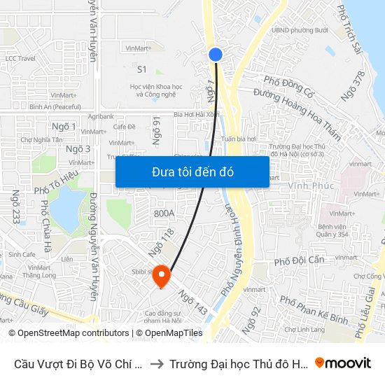 Cầu Vượt Đi Bộ Võ Chí Công to Trường Đại học Thủ đô Hà Nội map