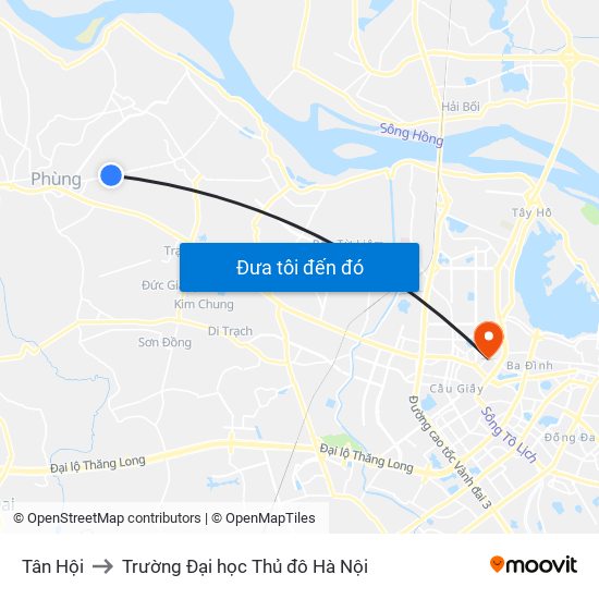 Tân Hội to Trường Đại học Thủ đô Hà Nội map
