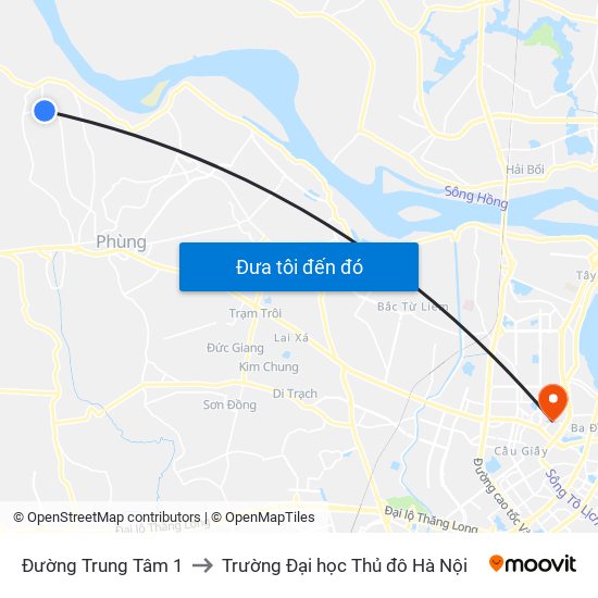 Đường Trung Tâm 1 to Trường Đại học Thủ đô Hà Nội map