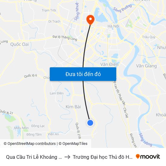 Qua Cầu Tri Lễ Khoảng 70m to Trường Đại học Thủ đô Hà Nội map