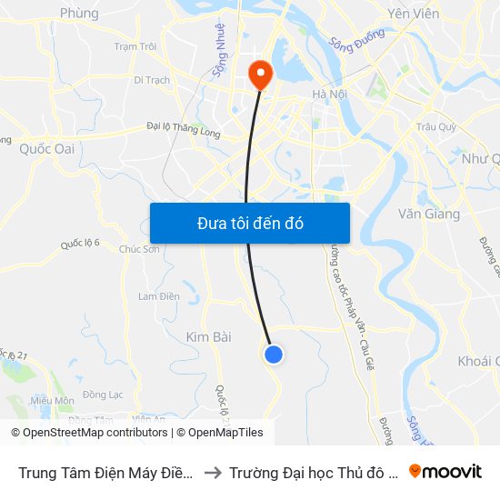 Trung Tâm Điện Máy Điền Ngân to Trường Đại học Thủ đô Hà Nội map