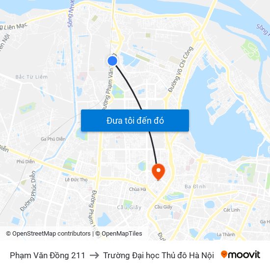 Phạm Văn Đồng 211 to Trường Đại học Thủ đô Hà Nội map