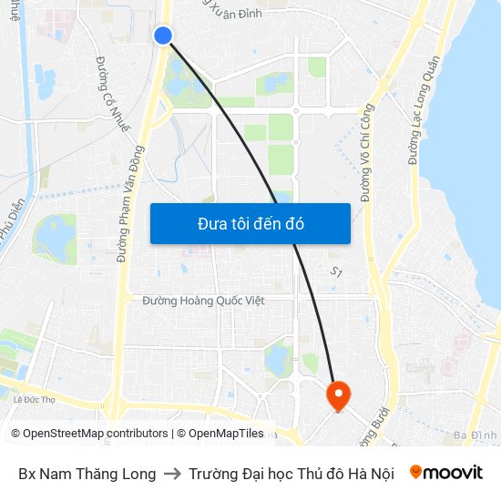 Bx Nam Thăng Long to Trường Đại học Thủ đô Hà Nội map