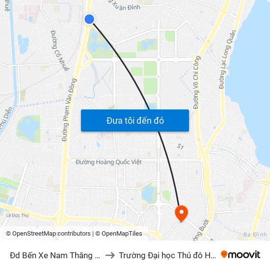 Đd Bến Xe Nam Thăng Long to Trường Đại học Thủ đô Hà Nội map