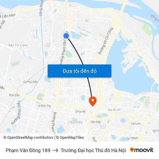 Phạm Văn Đồng 189 to Trường Đại học Thủ đô Hà Nội map